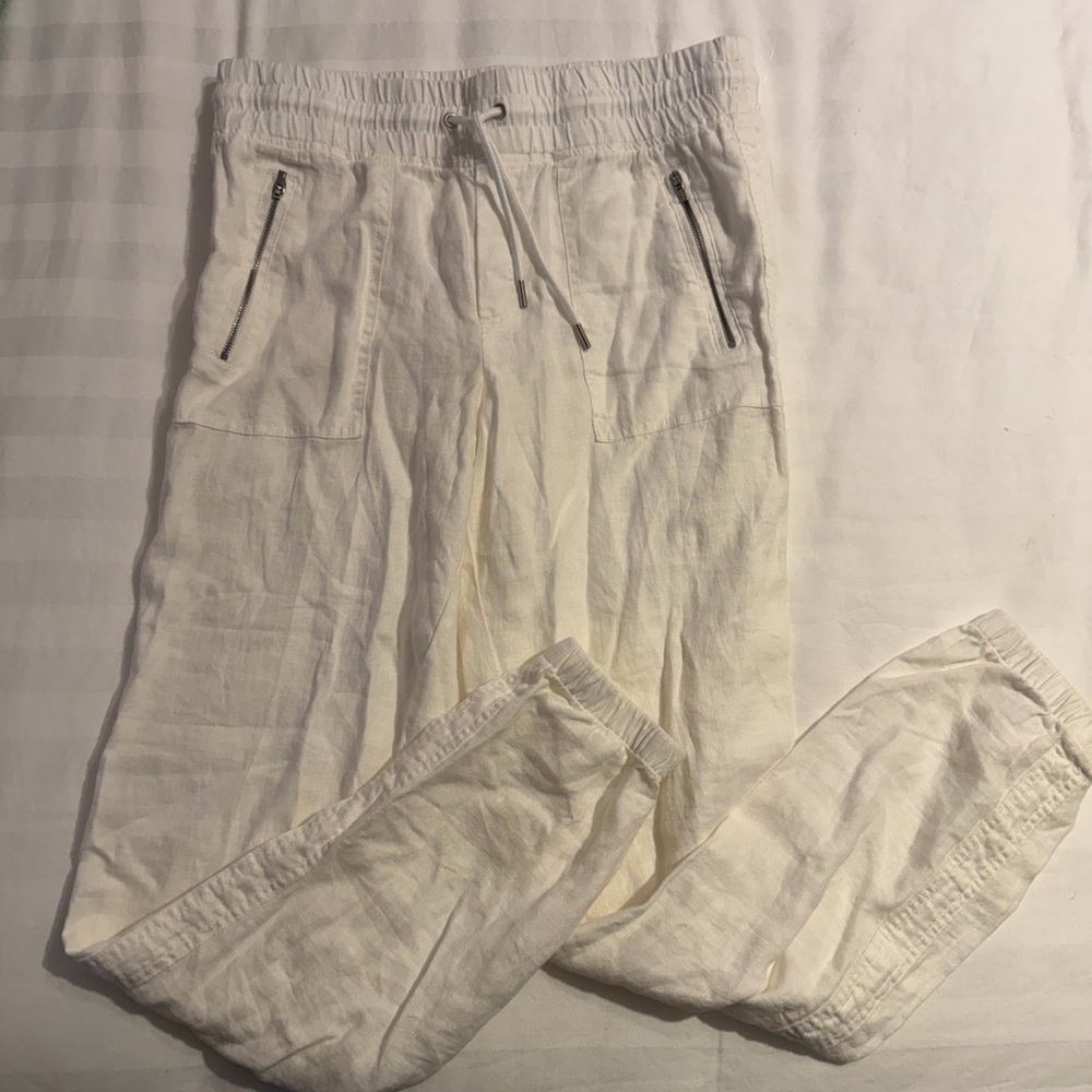 Athleta Cream Linen Joggers